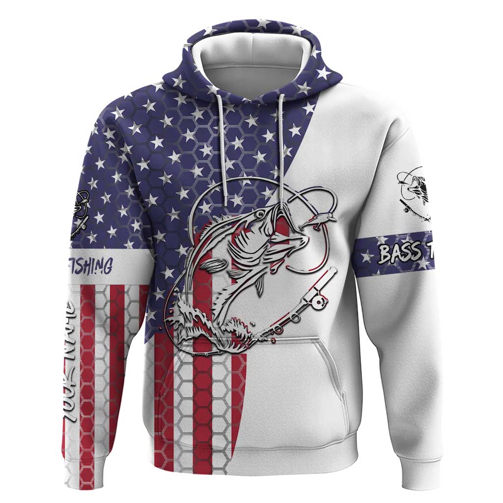 American Flag Bass Fishing Hoodie Fishing Rod and Patriotic Red White and Blue Theme - Wonder Print Shop