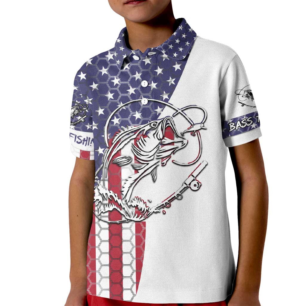 American Flag Bass Fishing Kid Polo Shirt Fishing Rod and Patriotic Red White and Blue Theme - Wonder Print Shop
