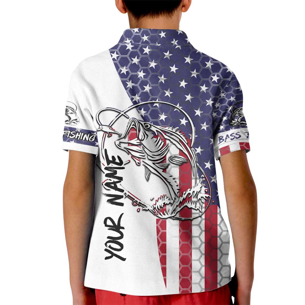 American Flag Bass Fishing Kid Polo Shirt Fishing Rod and Patriotic Red White and Blue Theme - Wonder Print Shop