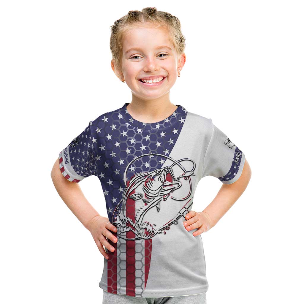 American Flag Bass Fishing Kid T Shirt Fishing Rod and Patriotic Red White and Blue Theme - Wonder Print Shop