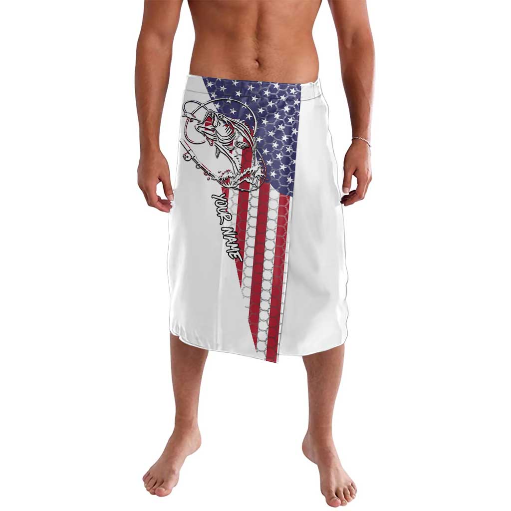 American Flag Bass Fishing Lavalava Fishing Rod and Patriotic Red White and Blue Theme - Wonder Print Shop