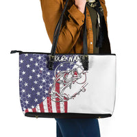American Flag Bass Fishing Leather Tote Bag Fishing Rod and Patriotic Red White and Blue Theme - Wonder Print Shop