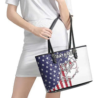 American Flag Bass Fishing Leather Tote Bag Fishing Rod and Patriotic Red White and Blue Theme - Wonder Print Shop