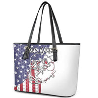 American Flag Bass Fishing Leather Tote Bag Fishing Rod and Patriotic Red White and Blue Theme - Wonder Print Shop