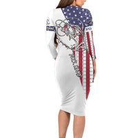 American Flag Bass Fishing Long Sleeve Bodycon Dress Fishing Rod and Patriotic Red White and Blue Theme - Wonder Print Shop