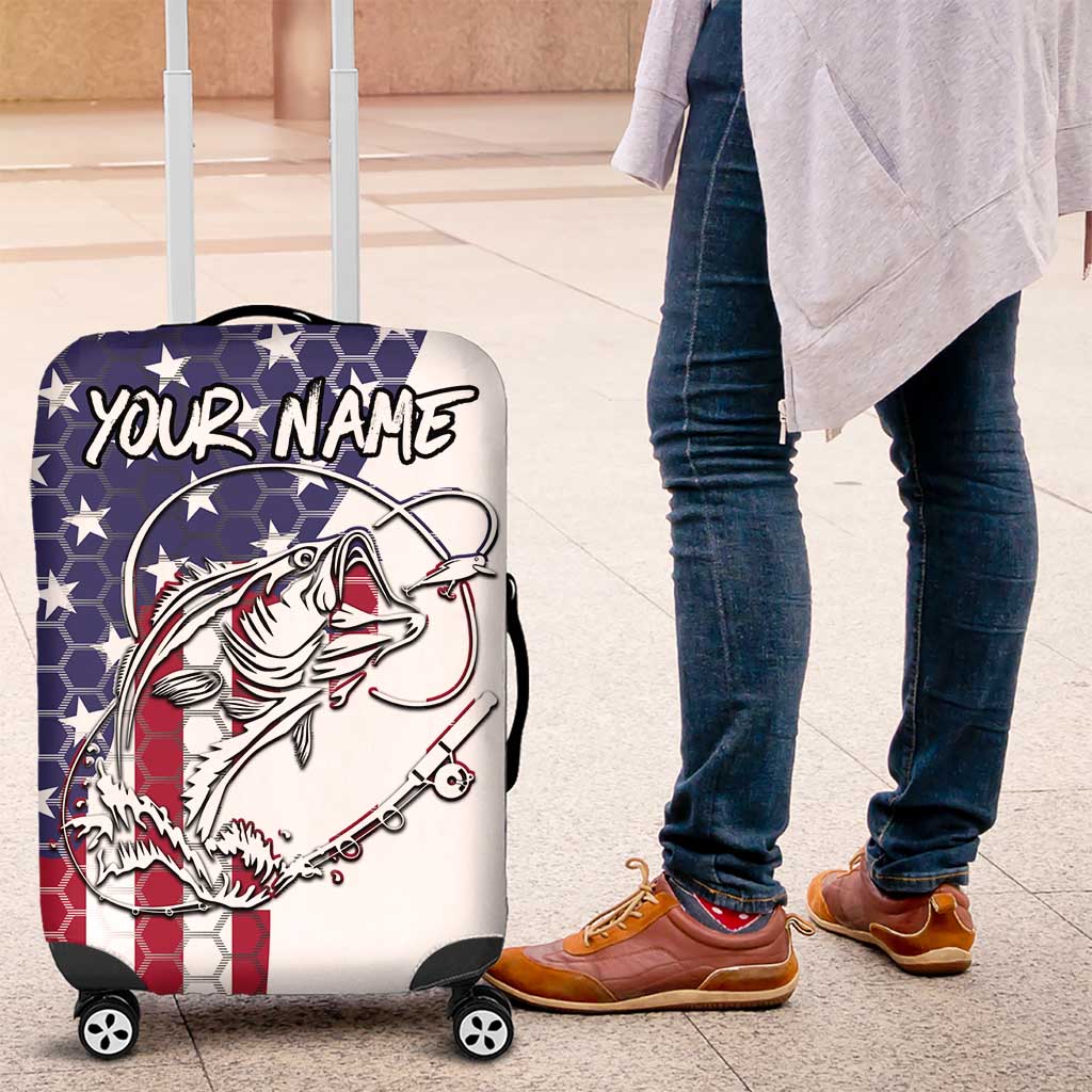 American Flag Bass Fishing Luggage Cover Fishing Rod and Patriotic Red White and Blue Theme - Wonder Print Shop