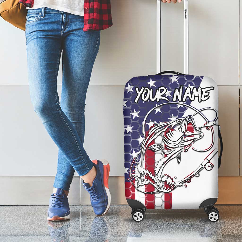 American Flag Bass Fishing Luggage Cover Fishing Rod and Patriotic Red White and Blue Theme - Wonder Print Shop