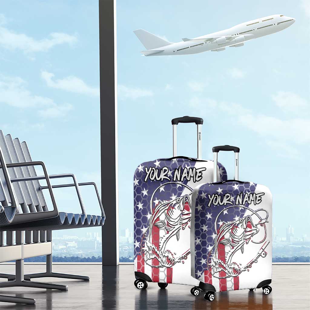 American Flag Bass Fishing Luggage Cover Fishing Rod and Patriotic Red White and Blue Theme - Wonder Print Shop