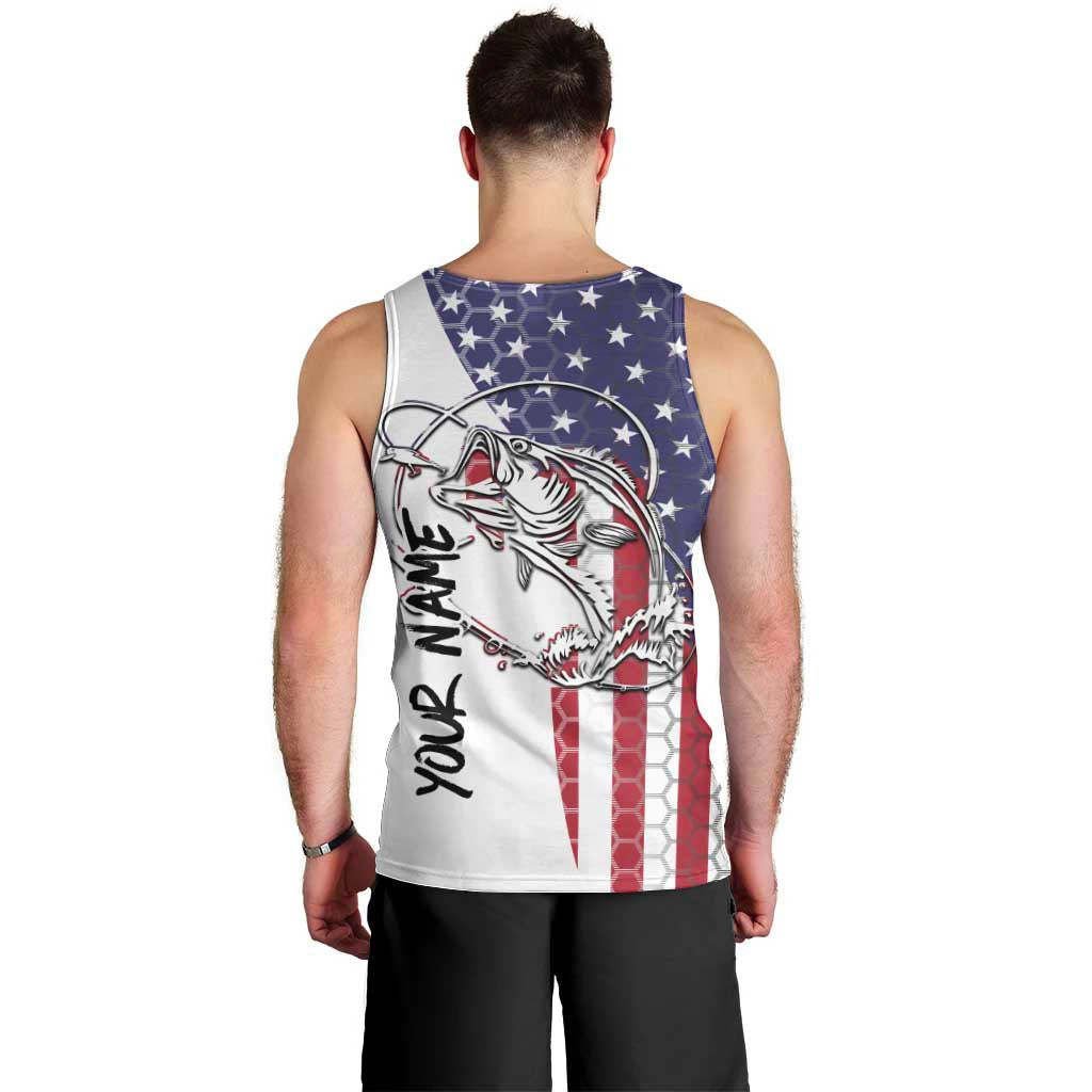 American Flag Bass Fishing Men Tank Top Fishing Rod and Patriotic Red White and Blue Theme - Wonder Print Shop