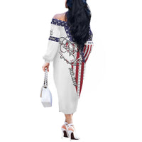 American Flag Bass Fishing Off The Shoulder Long Sleeve Dress Fishing Rod and Patriotic Red White and Blue Theme - Wonder Print Shop
