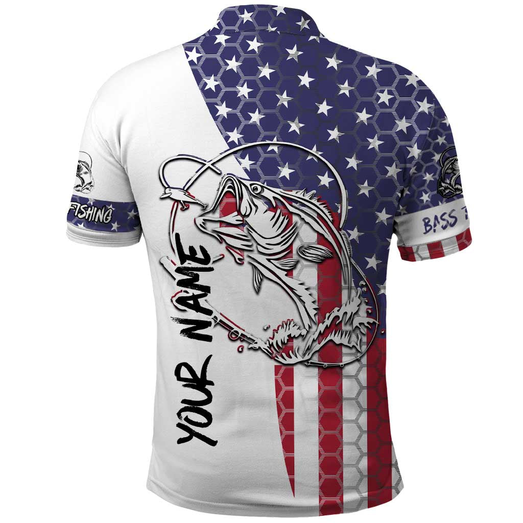 American Flag Bass Fishing Polo Shirt Fishing Rod and Patriotic Red White and Blue Theme - Wonder Print Shop