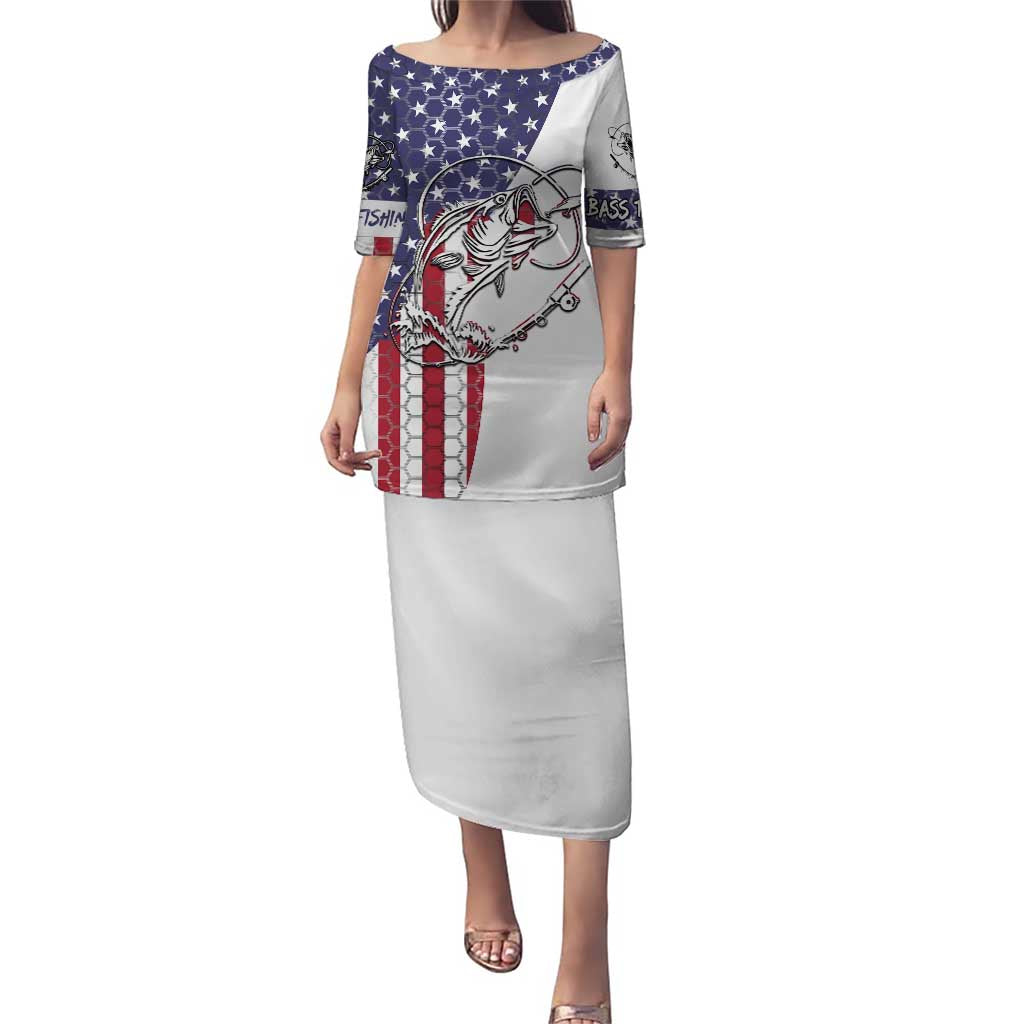 American Flag Bass Fishing Puletasi Fishing Rod and Patriotic Red White and Blue Theme - Wonder Print Shop