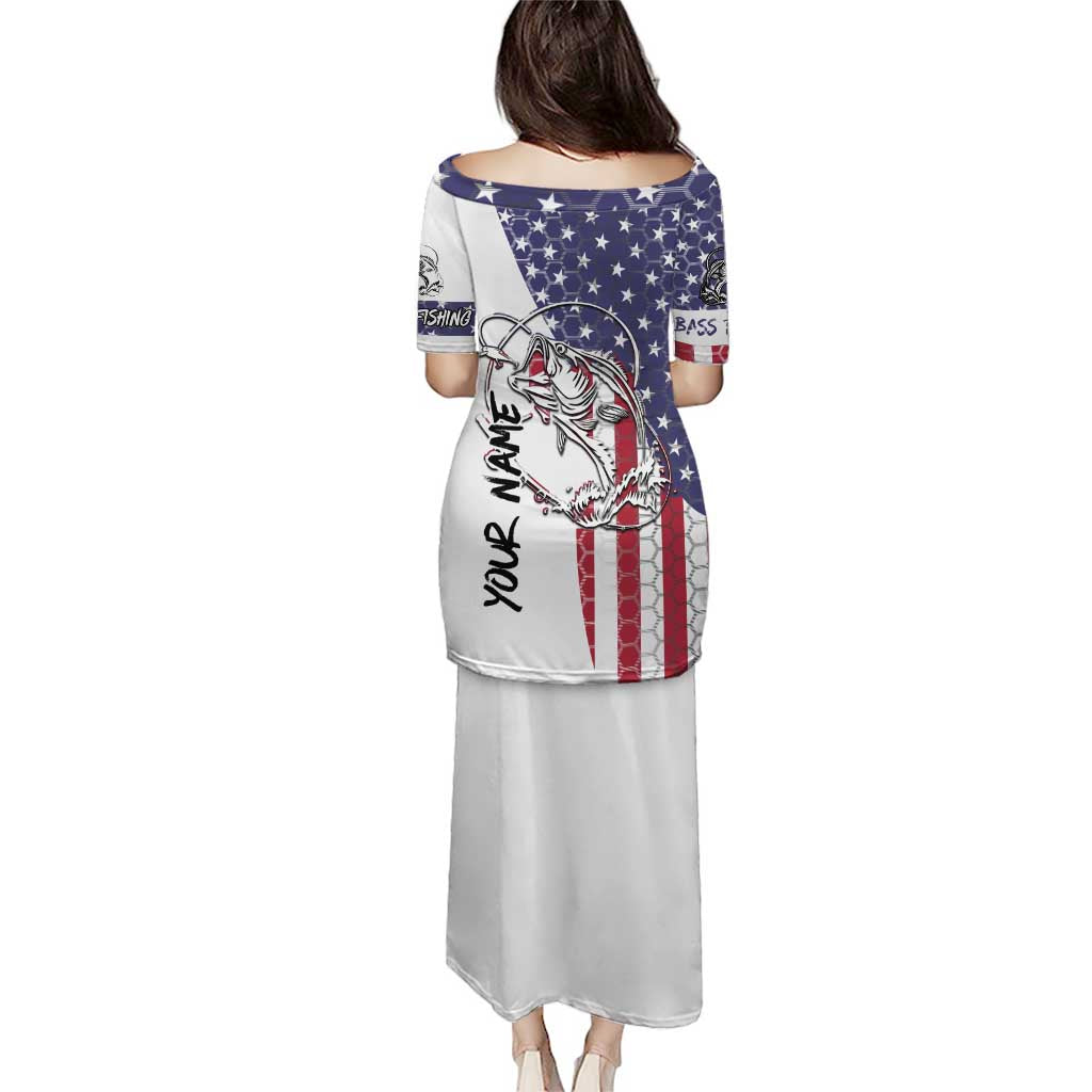 American Flag Bass Fishing Puletasi Fishing Rod and Patriotic Red White and Blue Theme - Wonder Print Shop