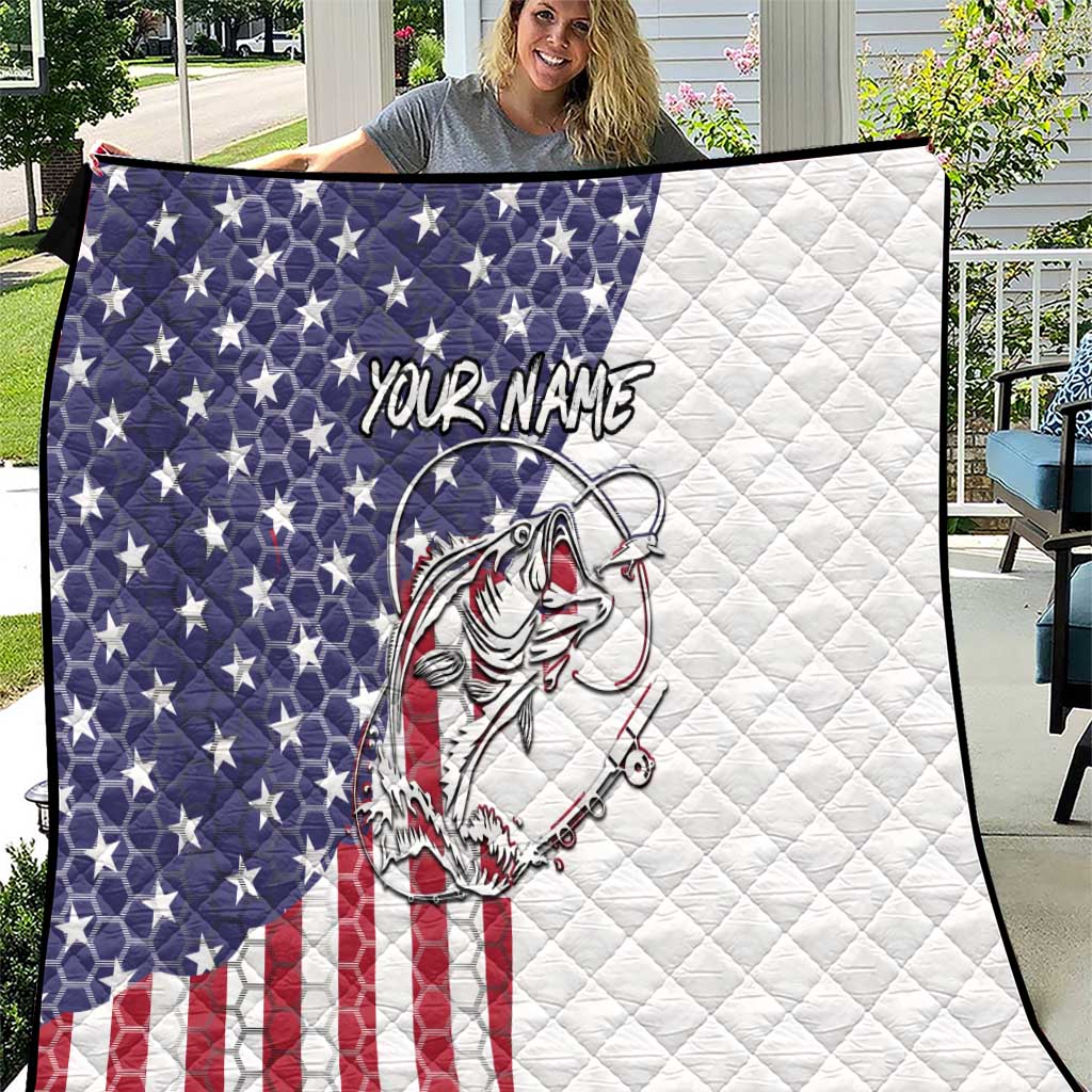 American Flag Bass Fishing Quilt Fishing Rod and Patriotic Red White and Blue Theme - Wonder Print Shop