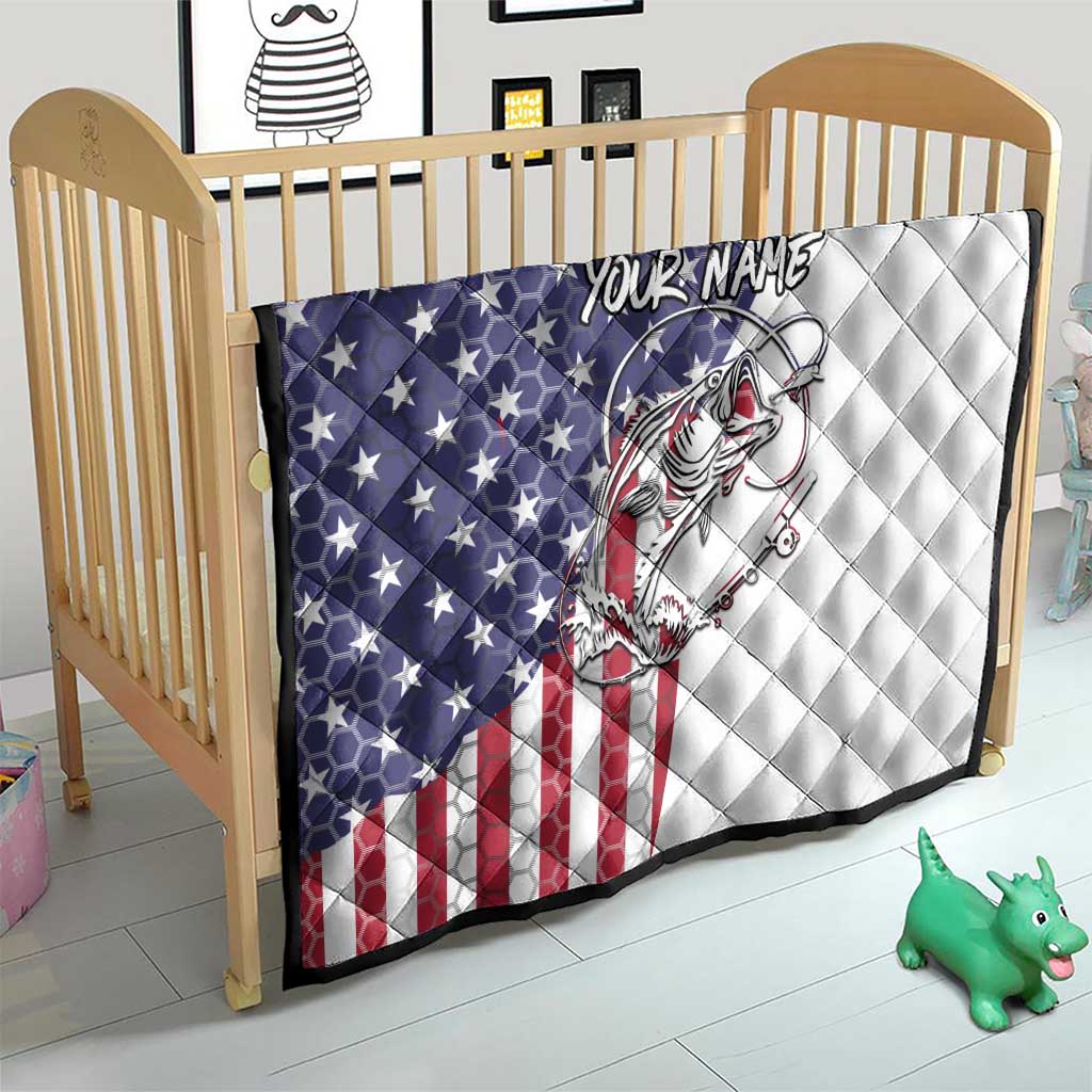 American Flag Bass Fishing Quilt Fishing Rod and Patriotic Red White and Blue Theme - Wonder Print Shop