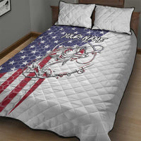 American Flag Bass Fishing Quilt Bed Set Fishing Rod and Patriotic Red White and Blue Theme - Wonder Print Shop