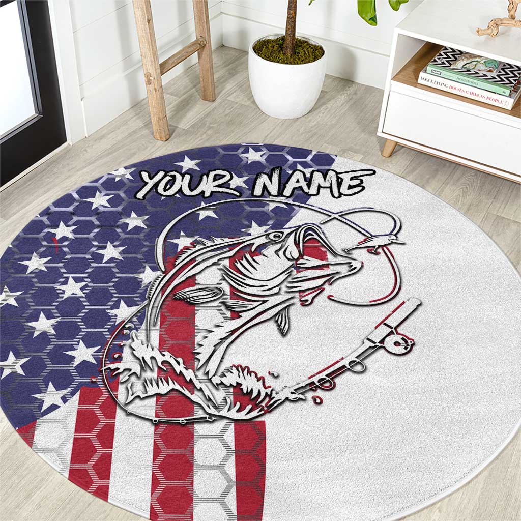 American Flag Bass Fishing Round Carpet Fishing Rod and Patriotic Red White and Blue Theme - Wonder Print Shop