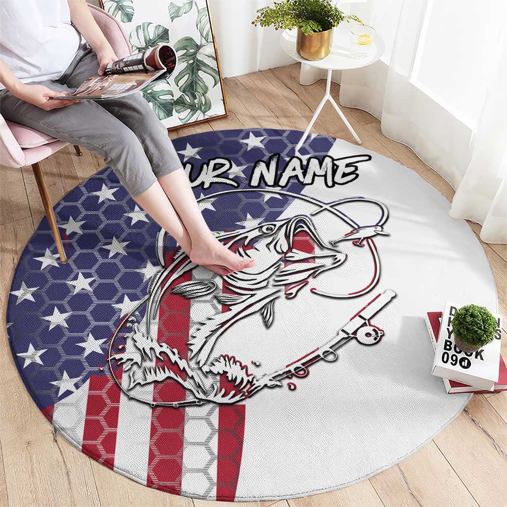 American Flag Bass Fishing Round Carpet Fishing Rod and Patriotic Red White and Blue Theme - Wonder Print Shop
