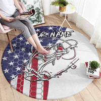 American Flag Bass Fishing Round Carpet Fishing Rod and Patriotic Red White and Blue Theme - Wonder Print Shop