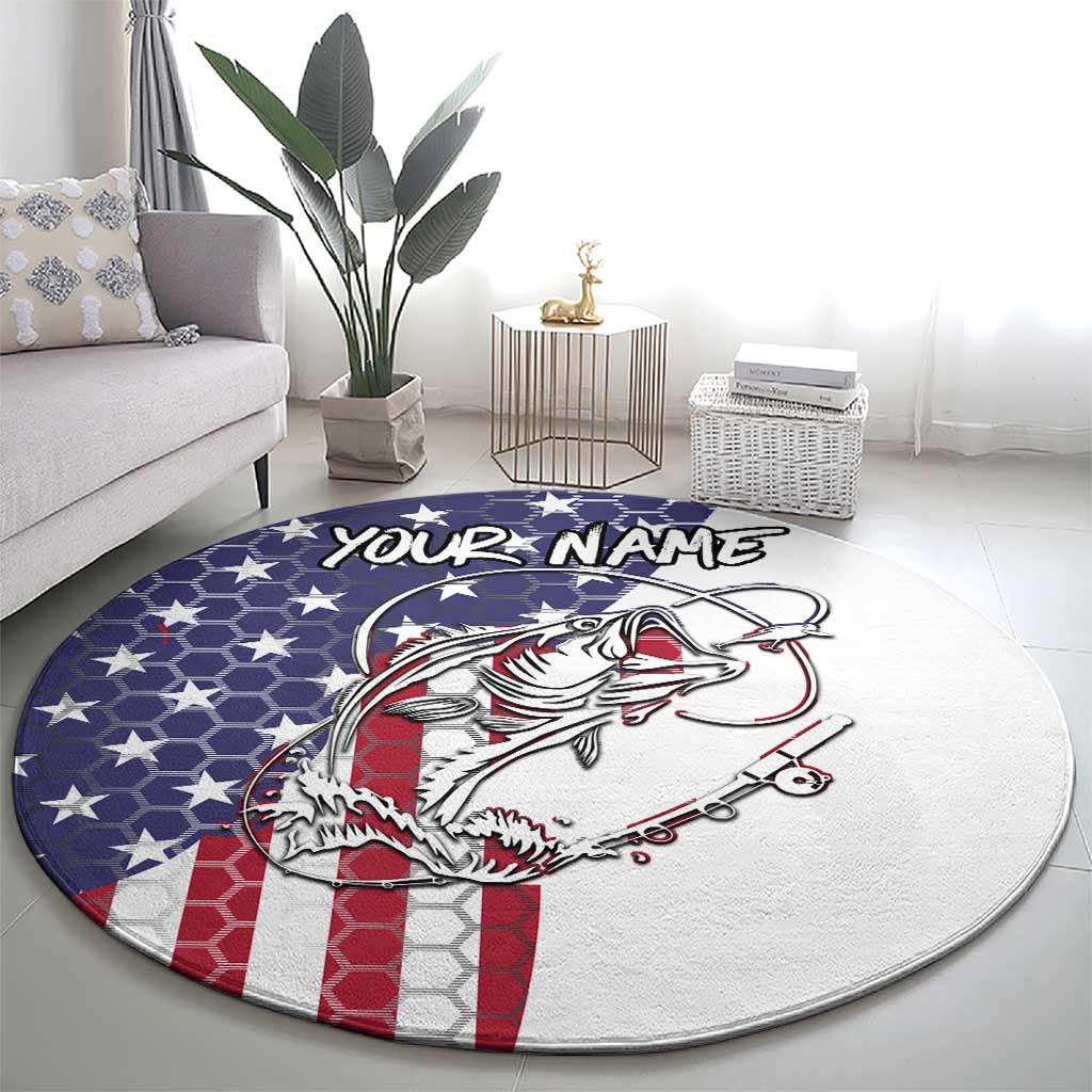 American Flag Bass Fishing Round Carpet Fishing Rod and Patriotic Red White and Blue Theme - Wonder Print Shop
