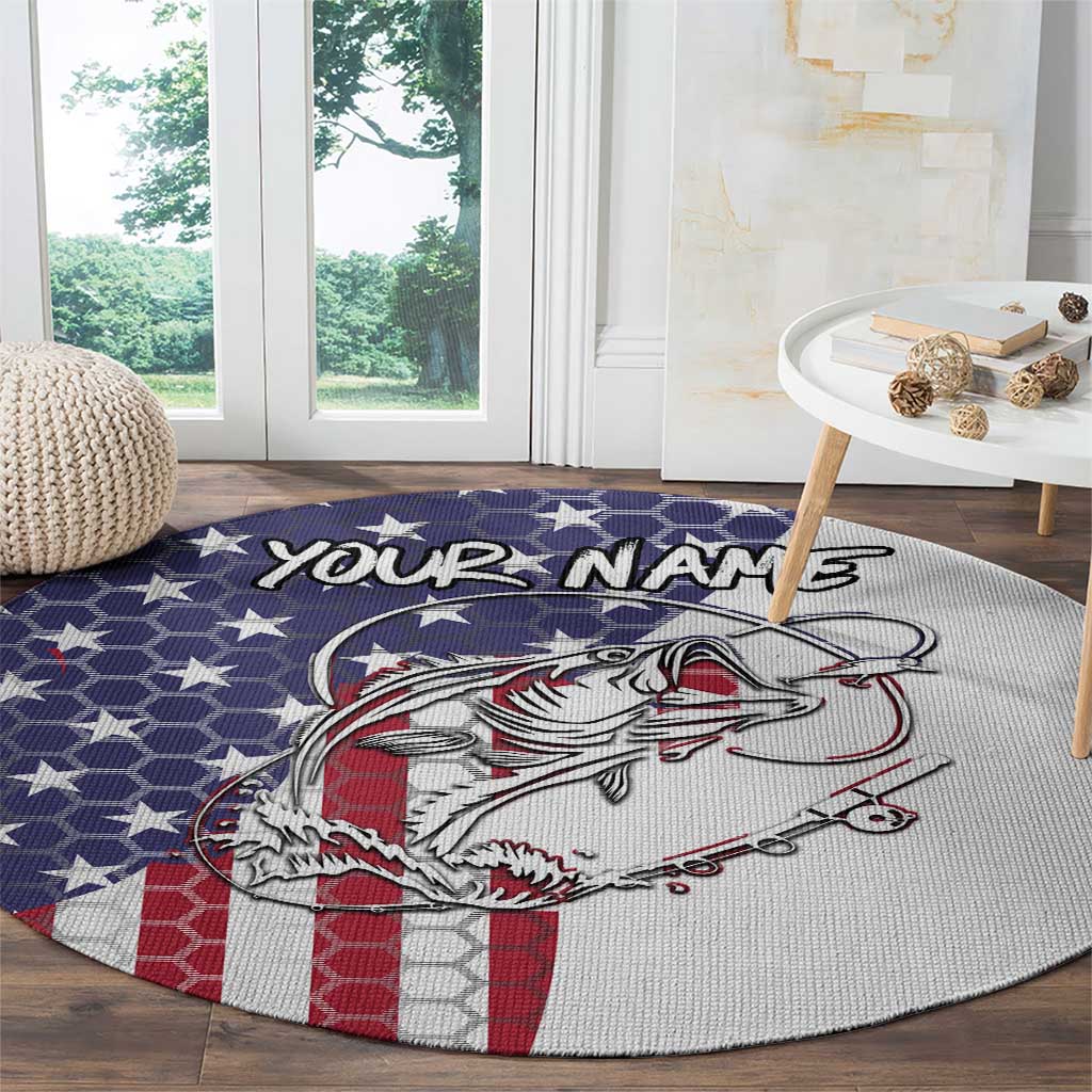 American Flag Bass Fishing Round Carpet Fishing Rod and Patriotic Red White and Blue Theme - Wonder Print Shop