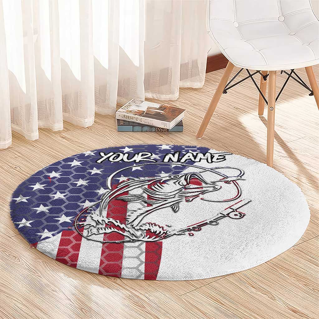 American Flag Bass Fishing Round Carpet Fishing Rod and Patriotic Red White and Blue Theme - Wonder Print Shop