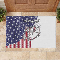 American Flag Bass Fishing Rubber Doormat Fishing Rod and Patriotic Red White and Blue Theme - Wonder Print Shop