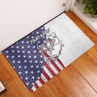 American Flag Bass Fishing Rubber Doormat Fishing Rod and Patriotic Red White and Blue Theme - Wonder Print Shop