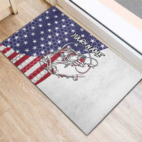 American Flag Bass Fishing Rubber Doormat Fishing Rod and Patriotic Red White and Blue Theme - Wonder Print Shop