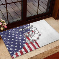 American Flag Bass Fishing Rubber Doormat Fishing Rod and Patriotic Red White and Blue Theme - Wonder Print Shop
