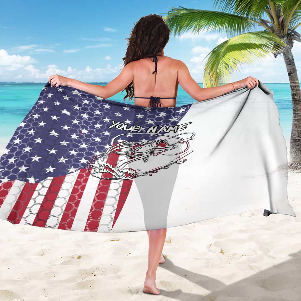 American Flag Bass Fishing Sarong Fishing Rod and Patriotic Red White and Blue Theme - Wonder Print Shop