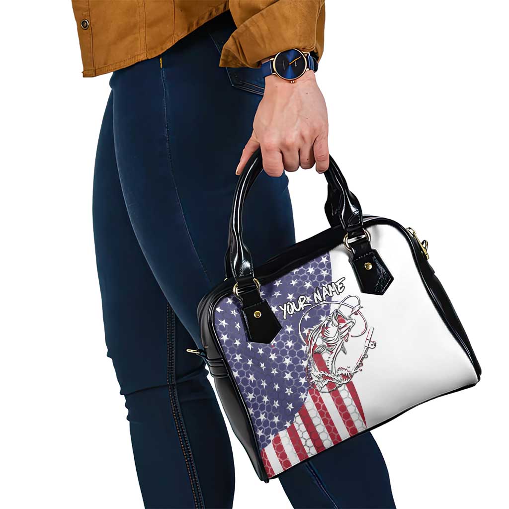 American Flag Bass Fishing Shoulder Handbag Fishing Rod and Patriotic Red White and Blue Theme - Wonder Print Shop