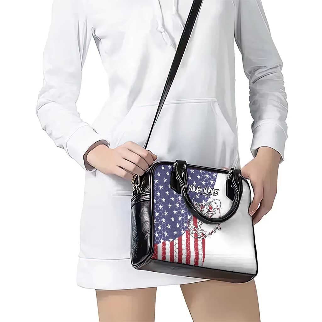 American Flag Bass Fishing Shoulder Handbag Fishing Rod and Patriotic Red White and Blue Theme - Wonder Print Shop
