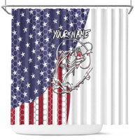 American Flag Bass Fishing Shower Curtain Fishing Rod and Patriotic Red White and Blue Theme - Wonder Print Shop