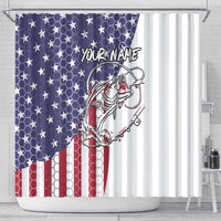 American Flag Bass Fishing Shower Curtain Fishing Rod and Patriotic Red White and Blue Theme - Wonder Print Shop