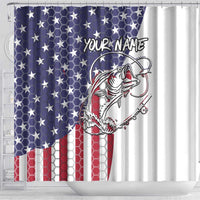 American Flag Bass Fishing Shower Curtain Fishing Rod and Patriotic Red White and Blue Theme - Wonder Print Shop