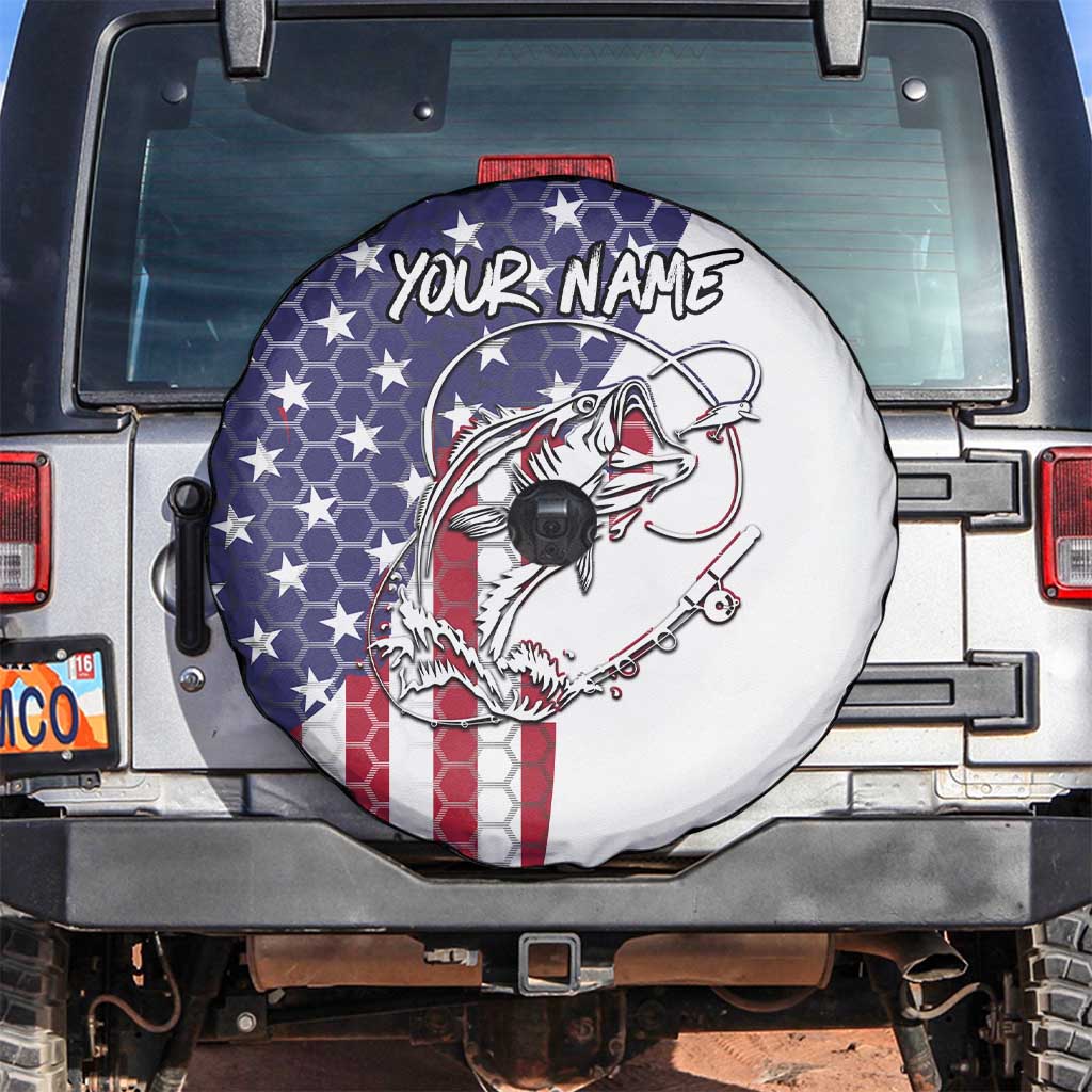 American Flag Bass Fishing Spare Tire Cover Fishing Rod and Patriotic Red White and Blue Theme - Wonder Print Shop