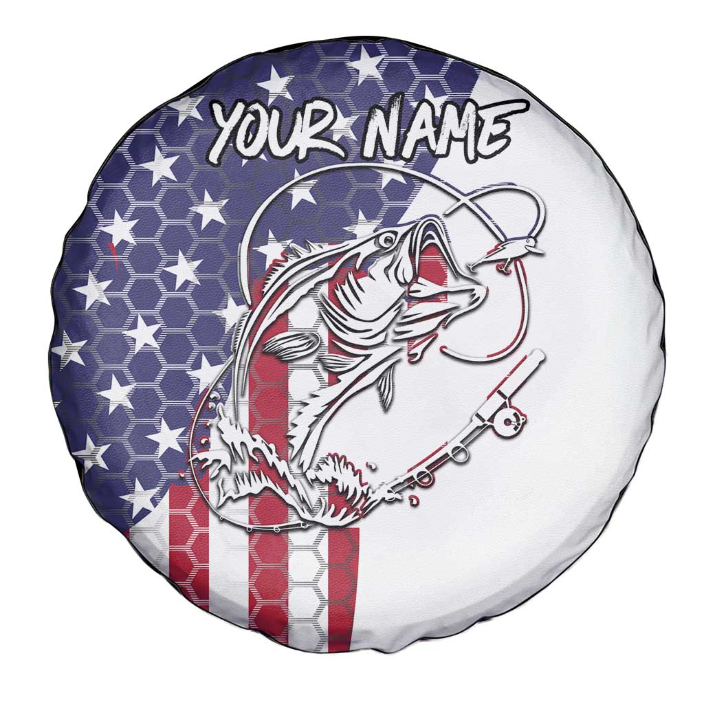 American Flag Bass Fishing Spare Tire Cover Fishing Rod and Patriotic Red White and Blue Theme - Wonder Print Shop