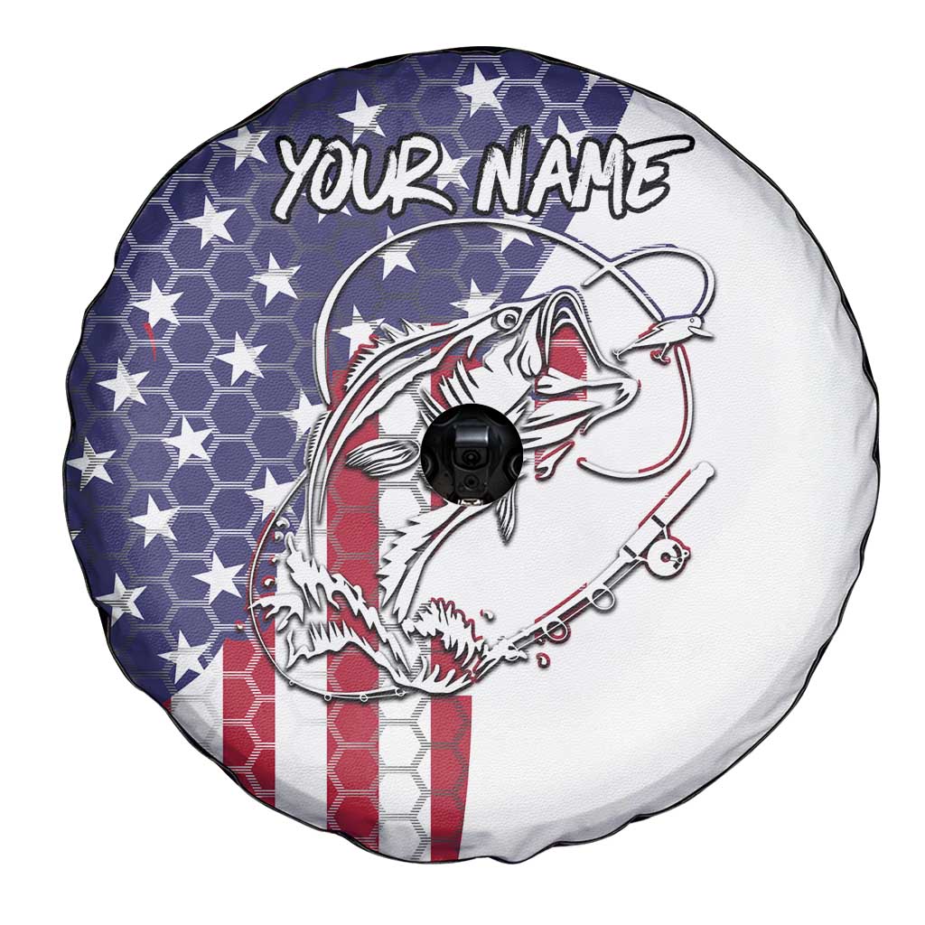American Flag Bass Fishing Spare Tire Cover Fishing Rod and Patriotic Red White and Blue Theme - Wonder Print Shop