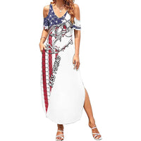 American Flag Bass Fishing Summer Maxi Dress Fishing Rod and Patriotic Red White and Blue Theme - Wonder Print Shop