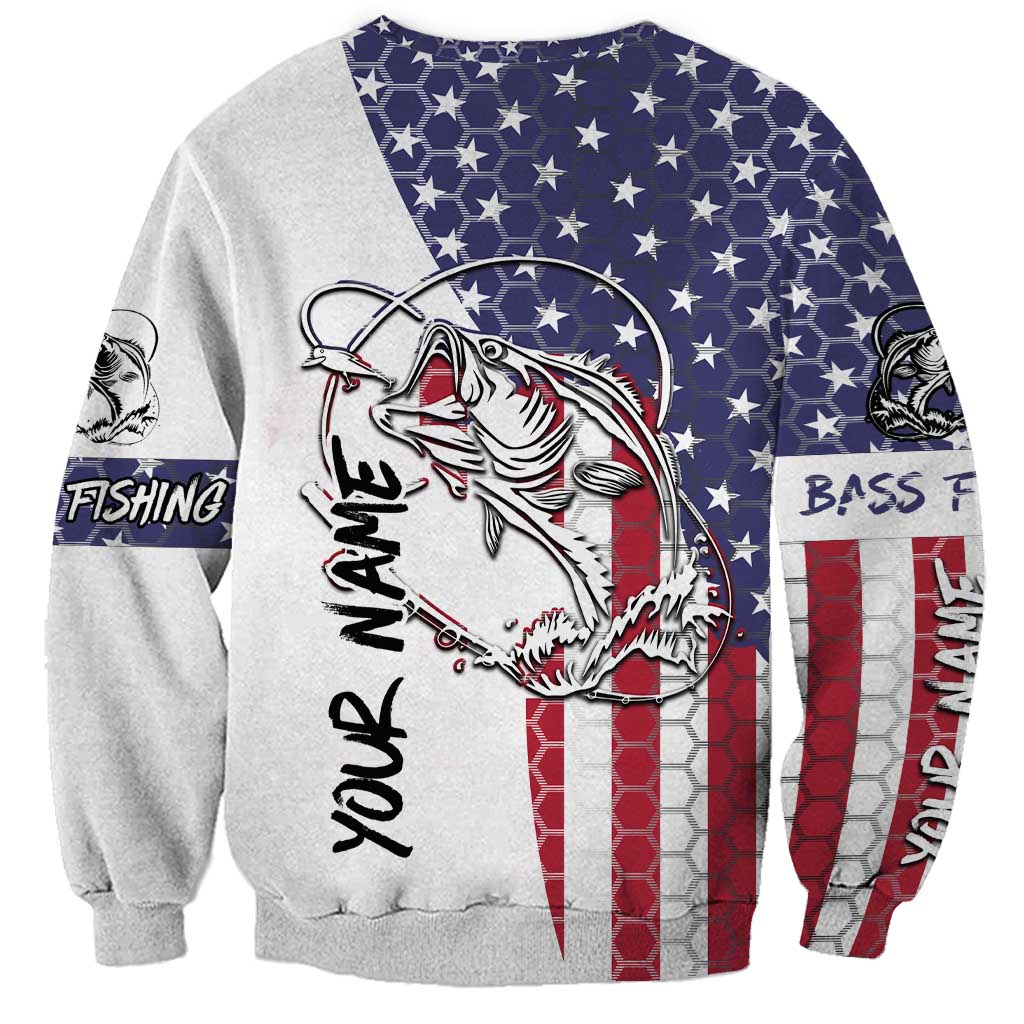 American Flag Bass Fishing Sweatshirt Fishing Rod and Patriotic Red White and Blue Theme - Wonder Print Shop
