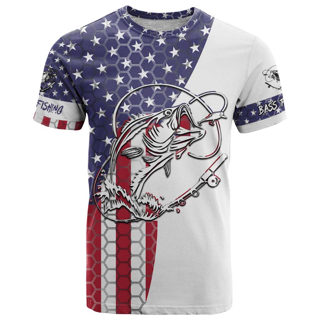 American Flag Bass Fishing T Shirt Fishing Rod and Patriotic Red White and Blue Theme - Wonder Print Shop
