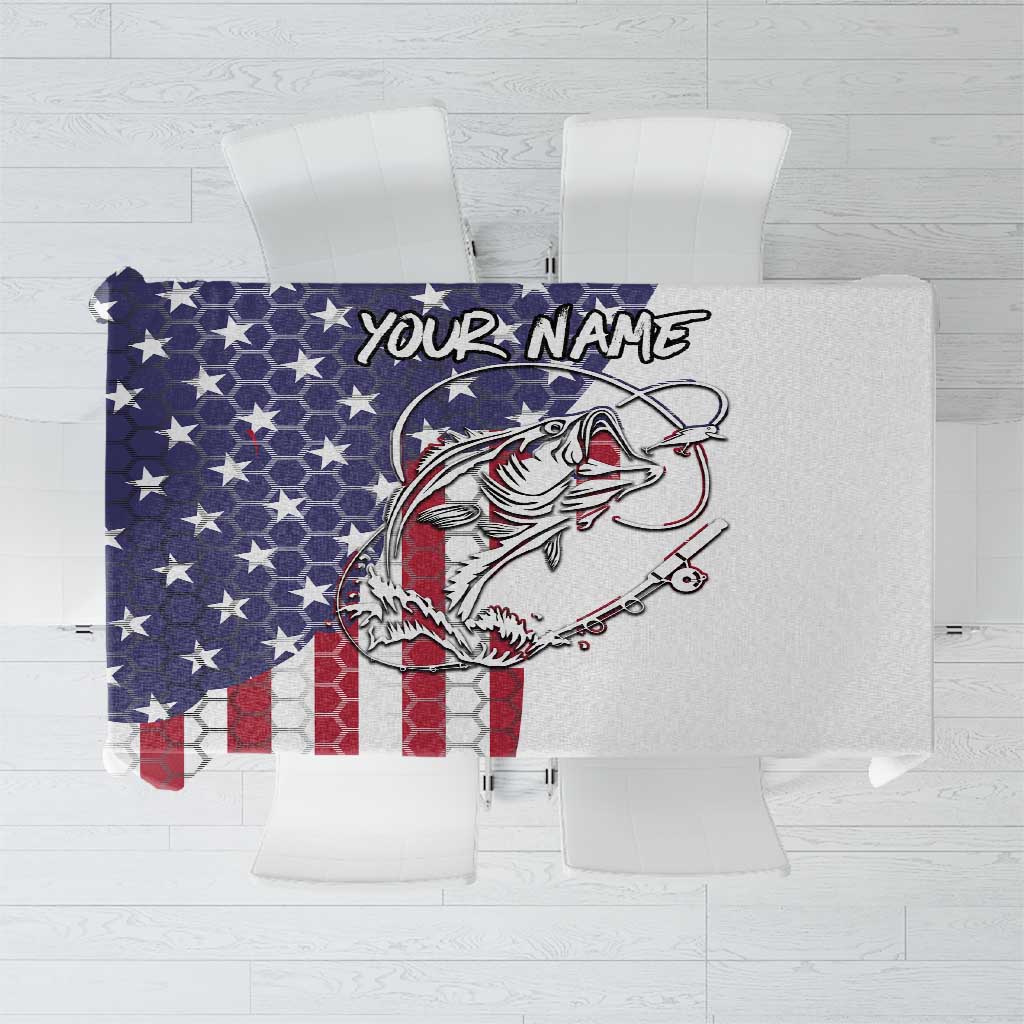 American Flag Bass Fishing Tablecloth Fishing Rod and Patriotic Red White and Blue Theme - Wonder Print Shop