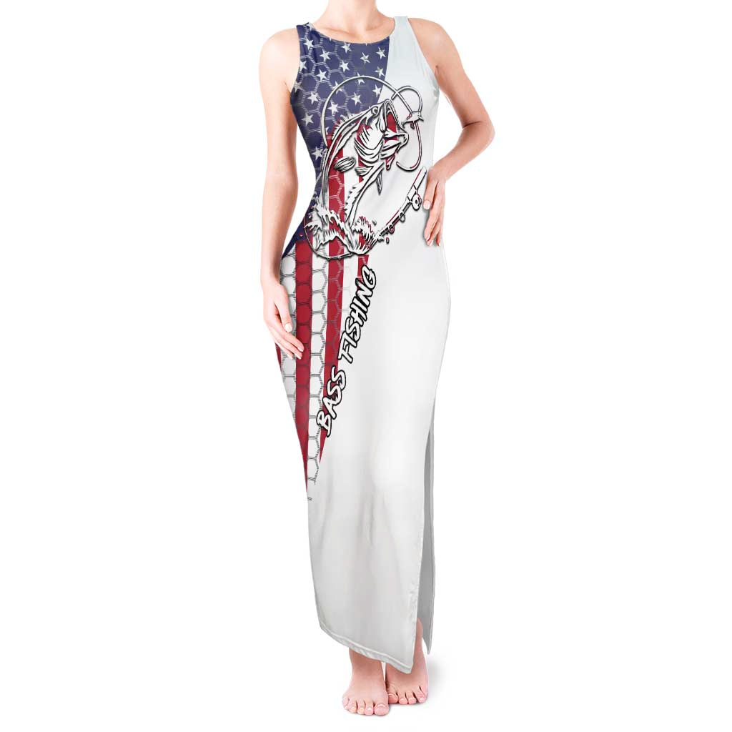 American Flag Bass Fishing Tank Maxi Dress Fishing Rod and Patriotic Red White and Blue Theme - Wonder Print Shop