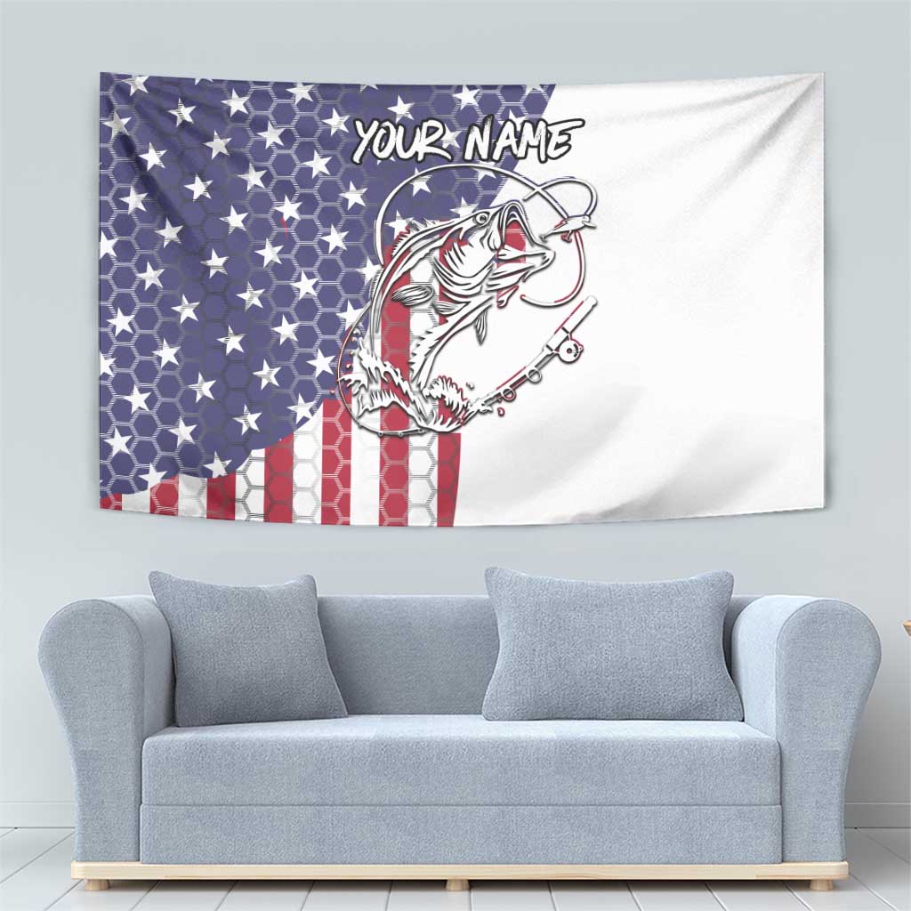 American Flag Bass Fishing Tapestry Fishing Rod and Patriotic Red White and Blue Theme - Wonder Print Shop