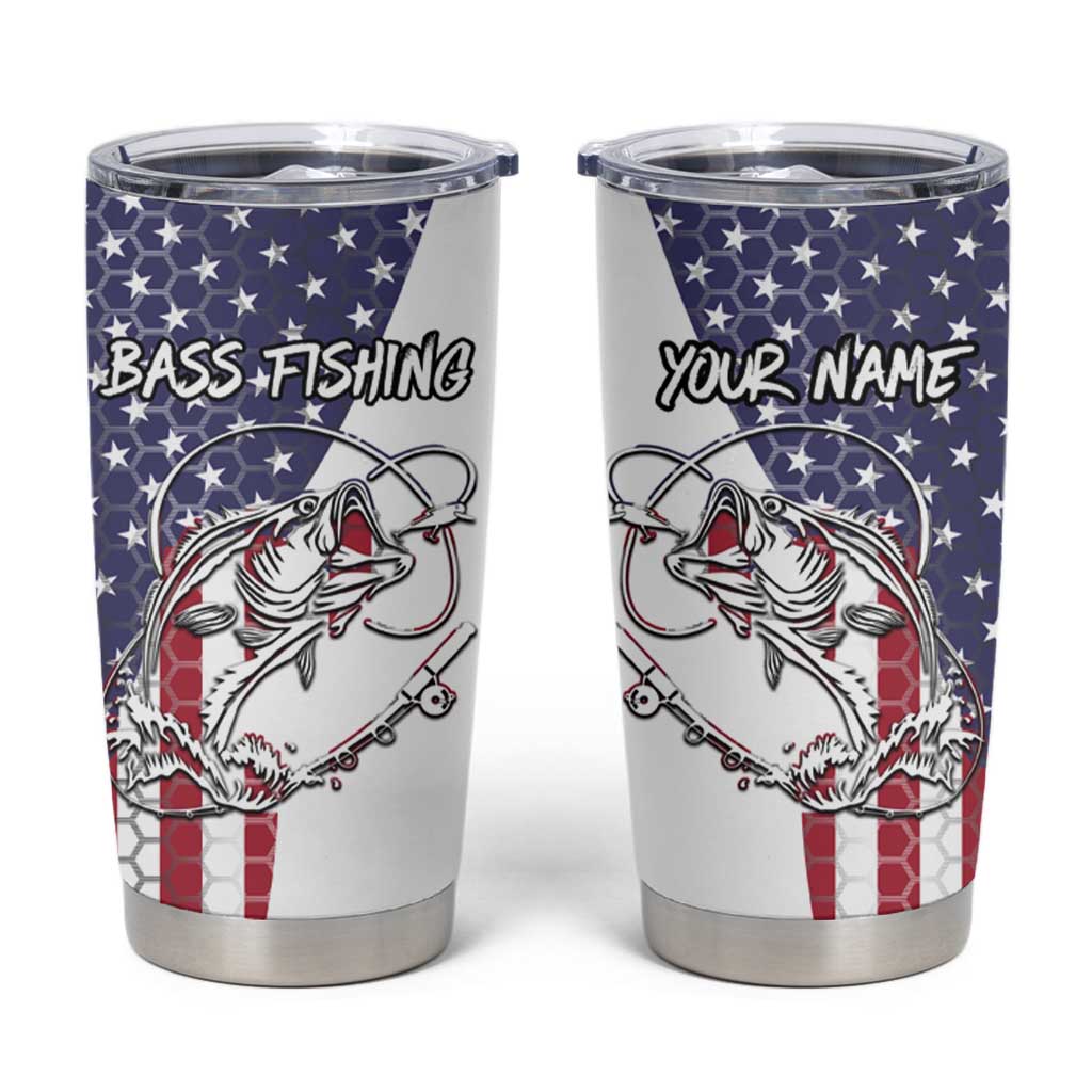 American Flag Bass Fishing Tumbler Cup Fishing Rod and Patriotic Red White and Blue Theme - Wonder Print Shop