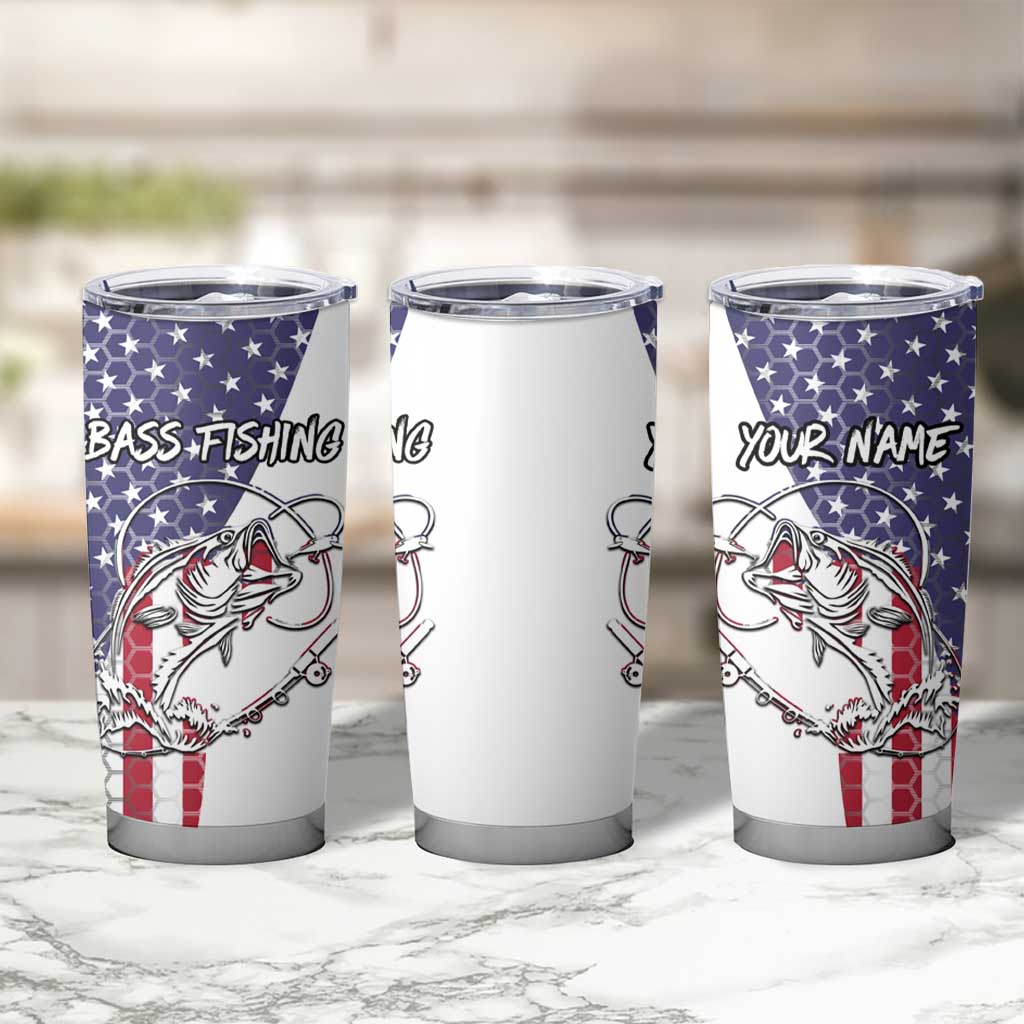 American Flag Bass Fishing Tumbler Cup Fishing Rod and Patriotic Red White and Blue Theme - Wonder Print Shop