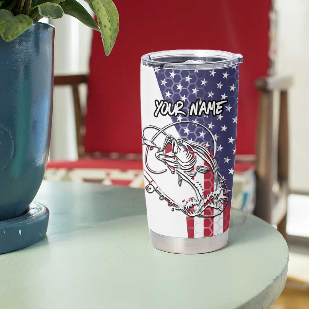 American Flag Bass Fishing Tumbler Cup Fishing Rod and Patriotic Red White and Blue Theme - Wonder Print Shop