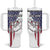American Flag Bass Fishing Tumbler With Handle Fishing Rod and Patriotic Red White and Blue Theme - Wonder Print Shop