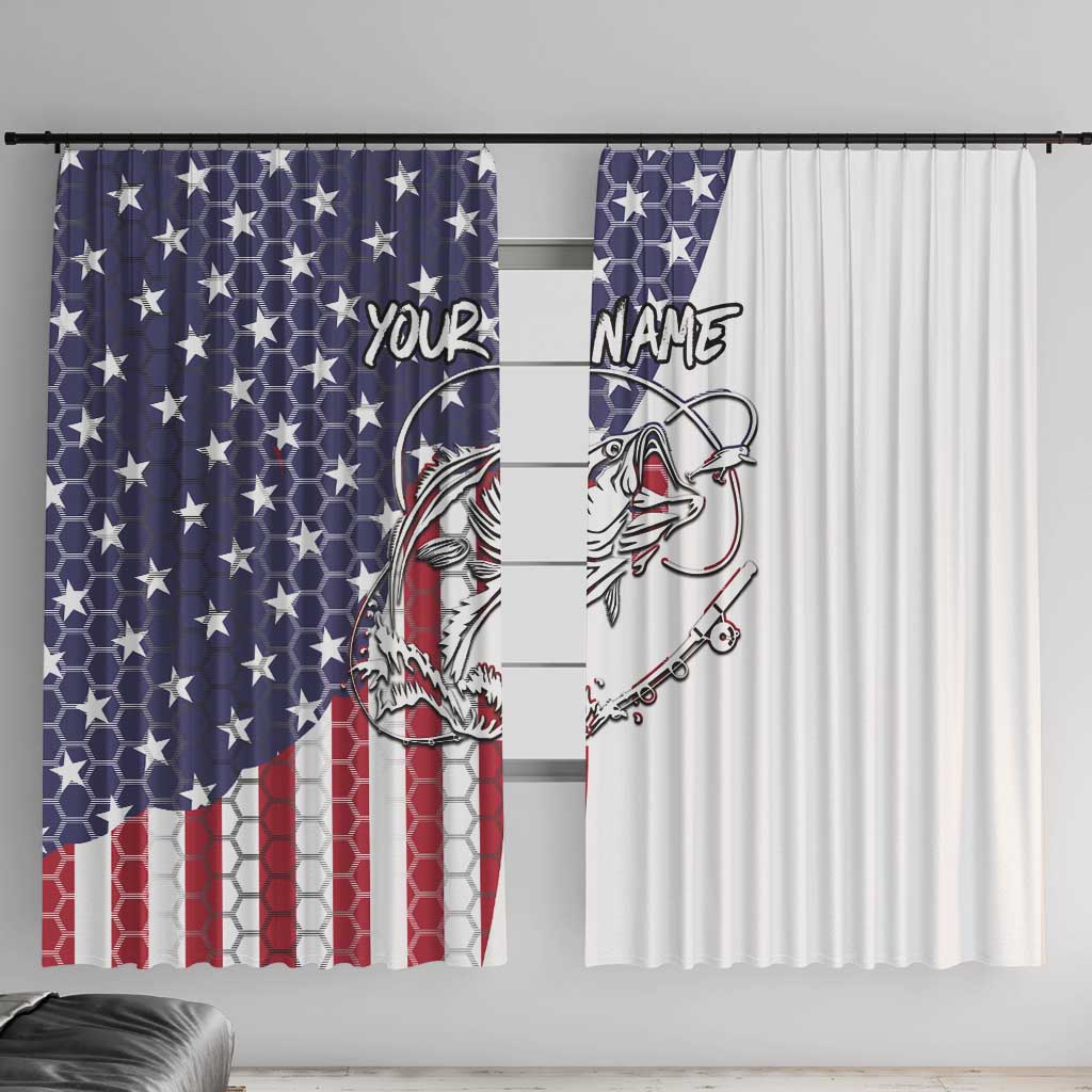 American Flag Bass Fishing Window Curtain Fishing Rod and Patriotic Red White and Blue Theme - Wonder Print Shop